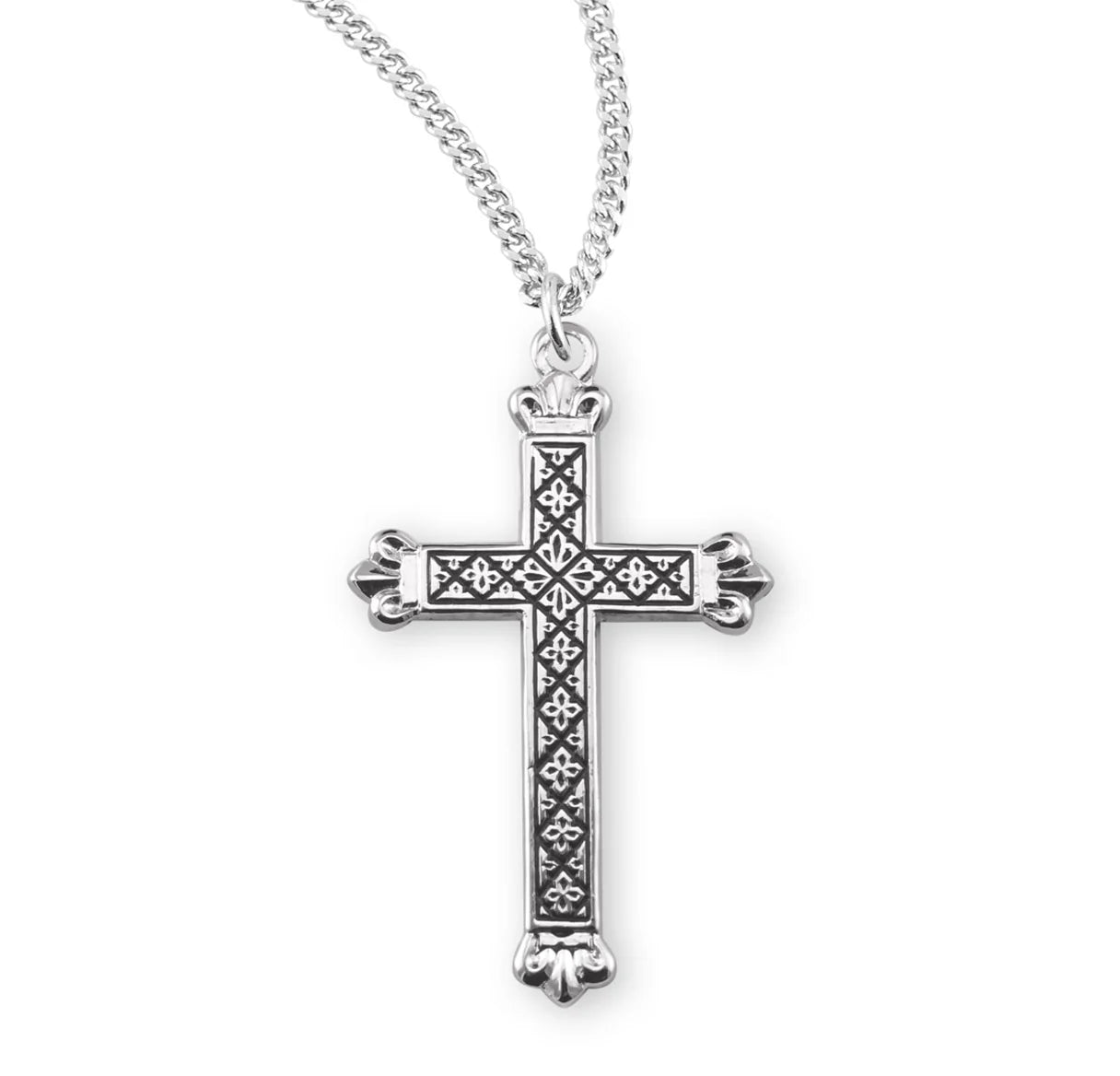 Necklace/SS/Cross/Etched