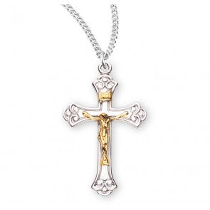 Necklace/SS/18"/Tu-Tone Cross