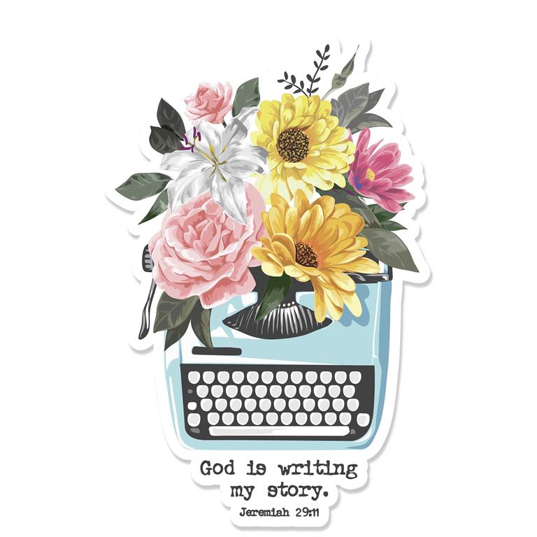 Stickers-God Writing My Story-Typewriter