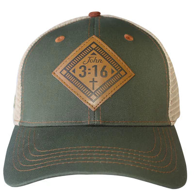 Cap-John 3:16-Leather-Mens