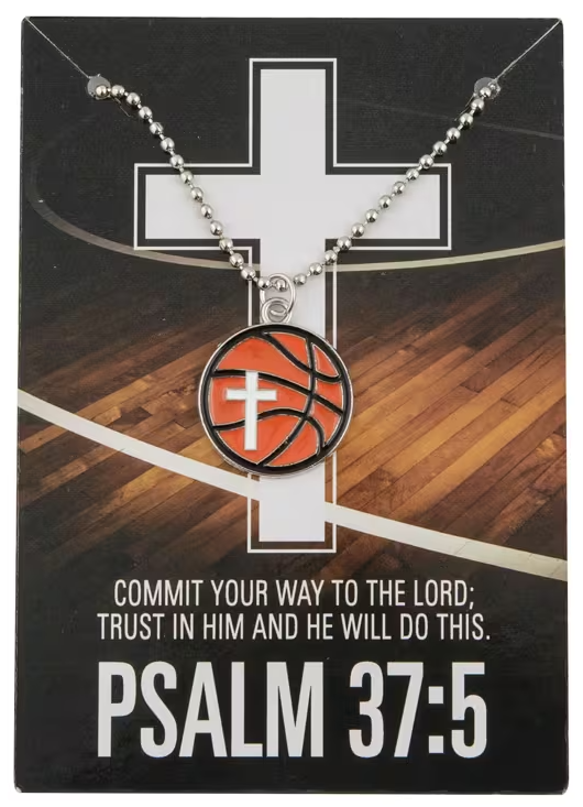 Necklace-20"-Basketball-Cross-Psa 37:5 Card
