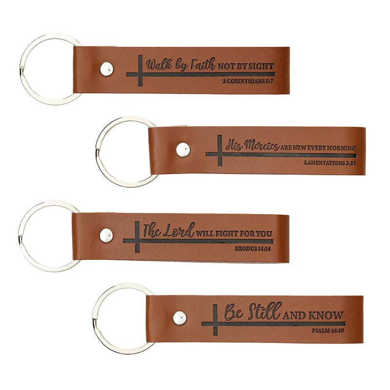 Keychain-Leather-Cross-Scripture-Asstd