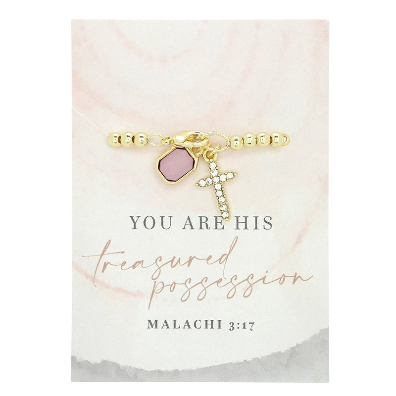 Bracelet-GP-Gem-Cross-Mal 3:17-Treasured Possession-Asstd