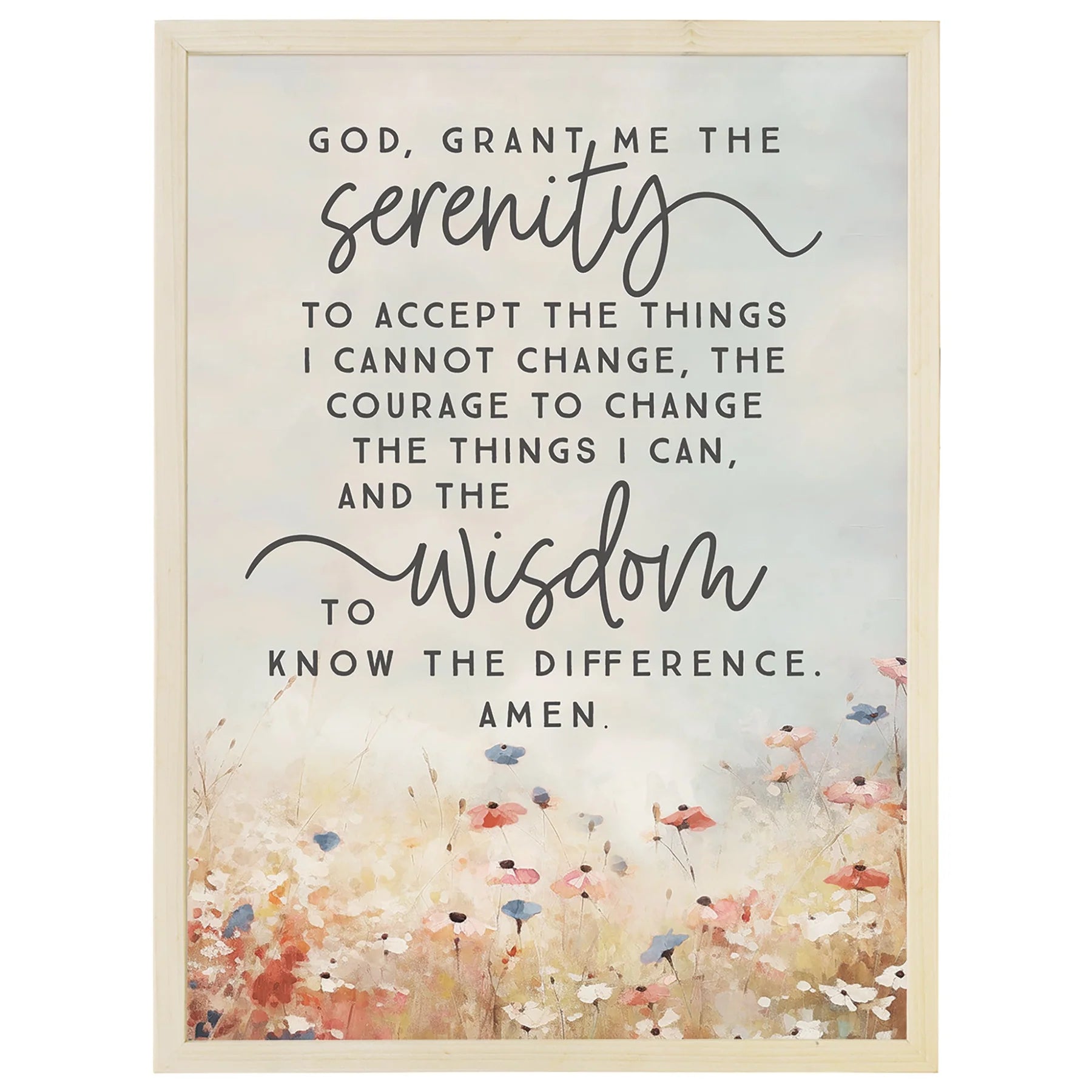 Plaque-24"-Natural Wood Frame-Floral-Serenity Prayer