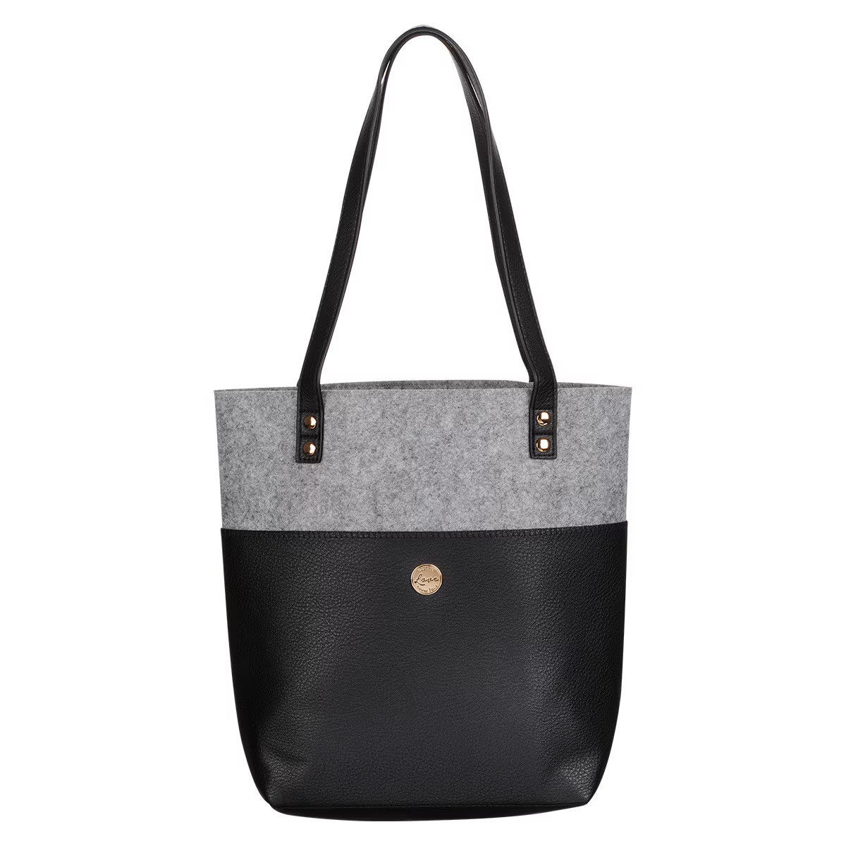 Tote Bag-Blk & Gry-Faux Leather-1Cor13:8