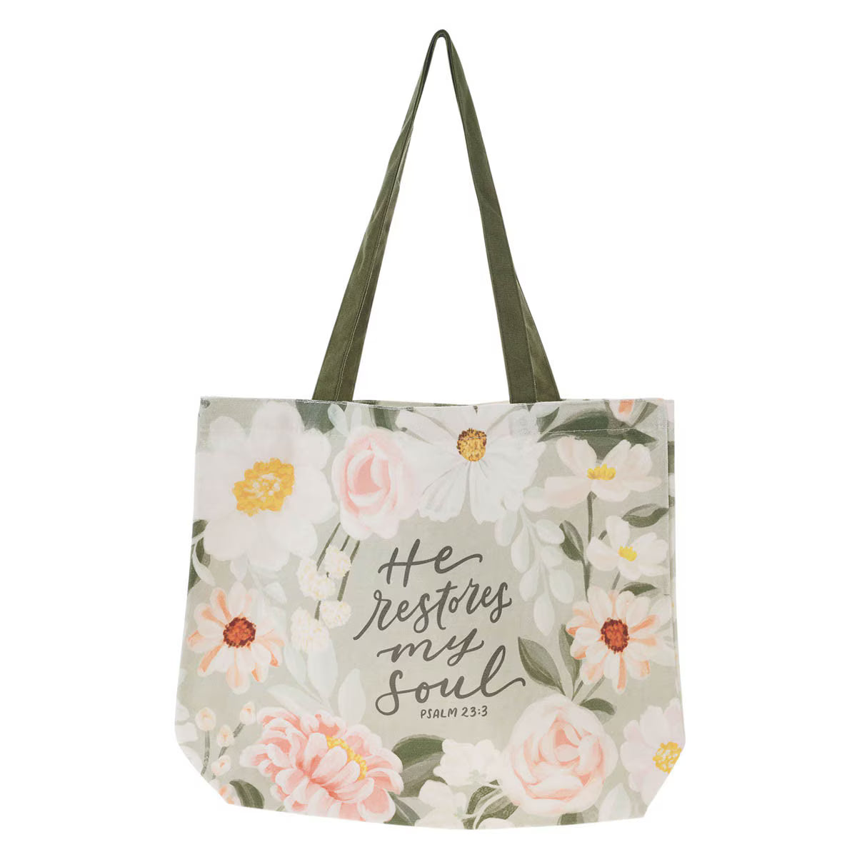 Tote Bag-He Restores My Soul-Floral