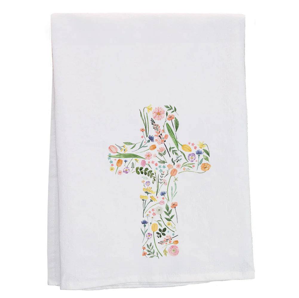 Tea Towel-29"-White-Floral Cross