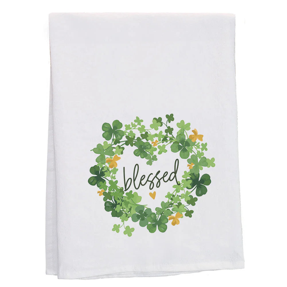 Tea Towl-29"-White-Clover Heart-Blessed