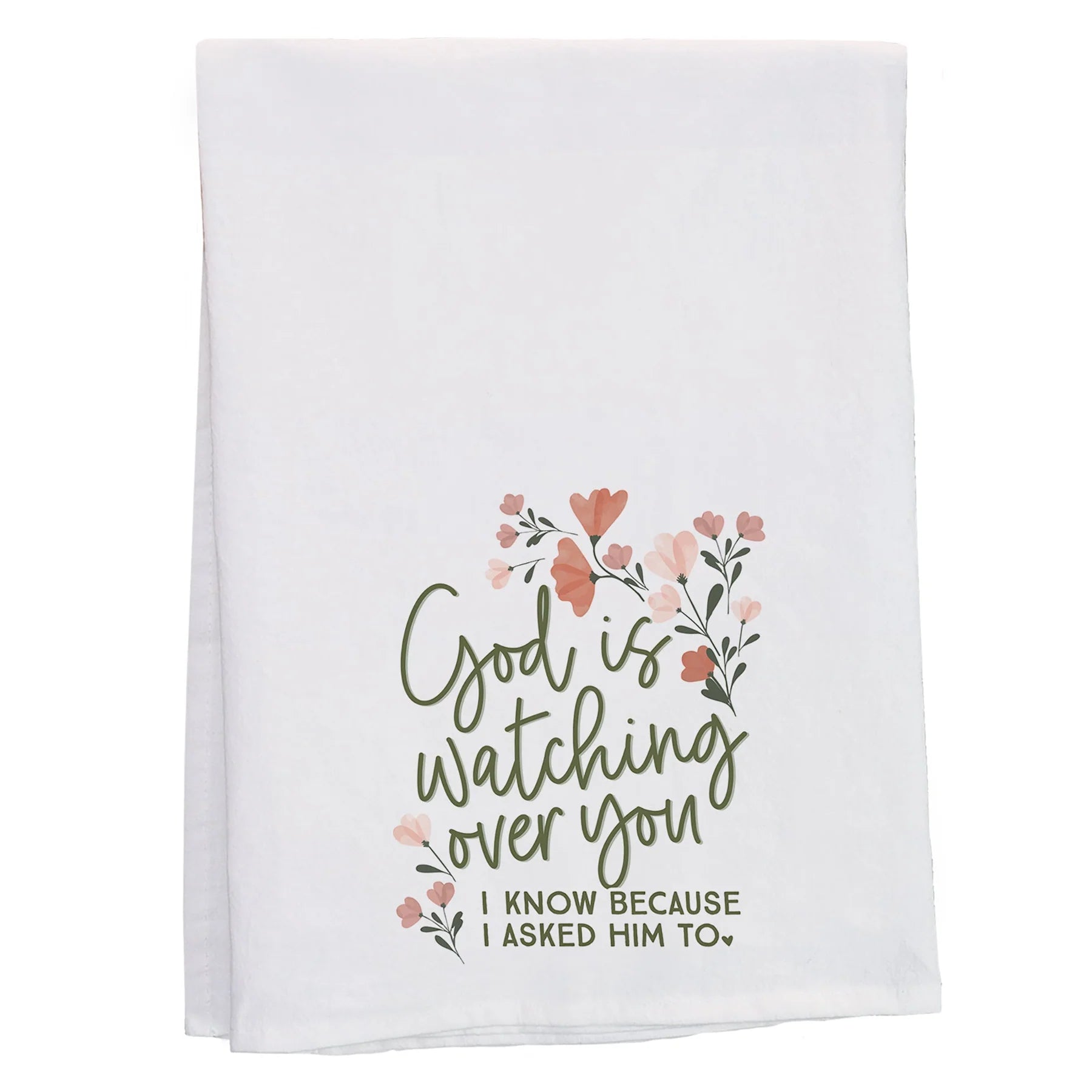 Tea Towel-White Floral-God Watching Over You