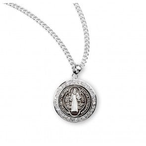 Necklace-SS W/Zirconia-St Benedict-18"
