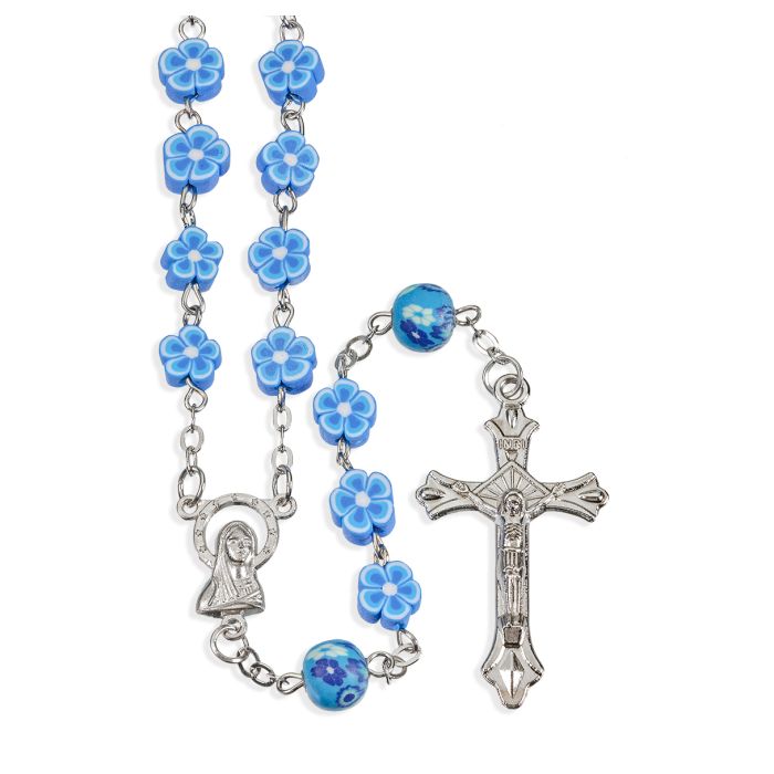 Rosary/8mm/Floral/Blue