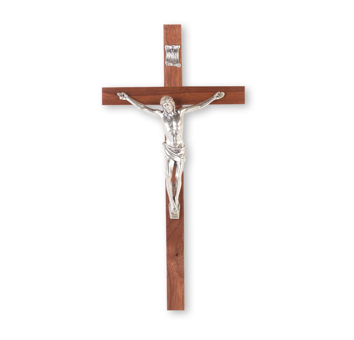 Crucifix-Walnut Wood-Pewter Corpus-10"