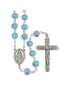Rosary/8mm Aqua/Swirled/Box