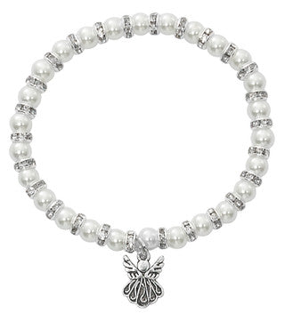 Bracelet/White Pearl/Stretch/Angel/5.5"