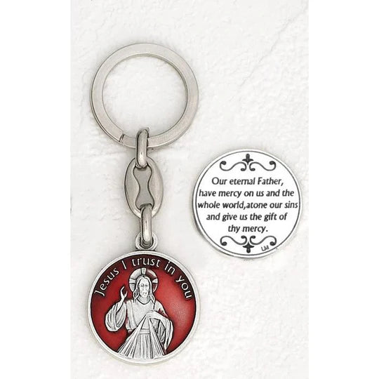 Key Ring/Divine Mercy/Red Enam