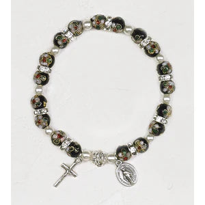 Bracelet-Black Cloisonne-Stretch-Crystal