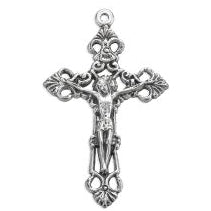 Medal-Crucifix-Antiqued Silver-Acanthus Leaf