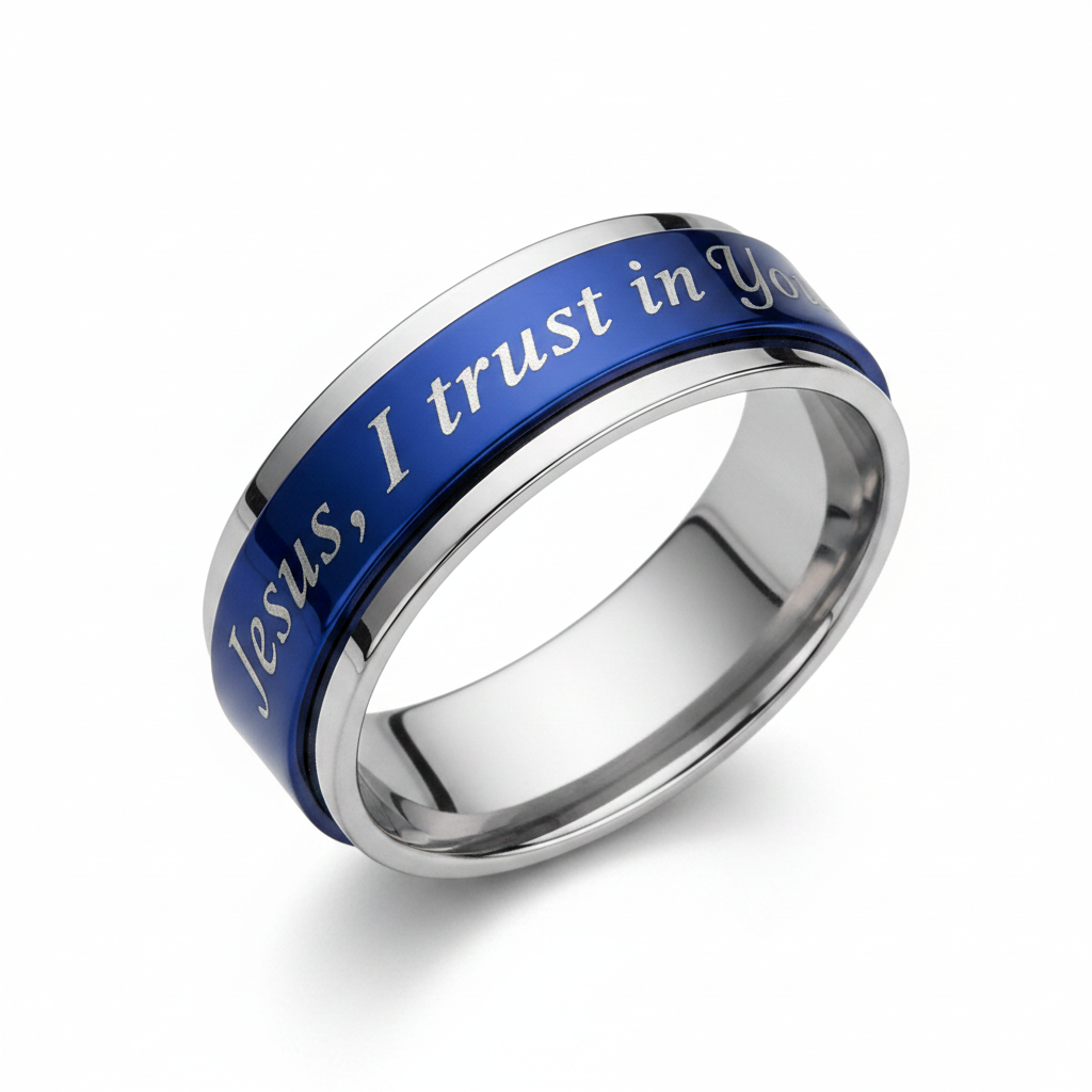 Blue Jesus I Trust in You Spinner Ring - Darker & Angled