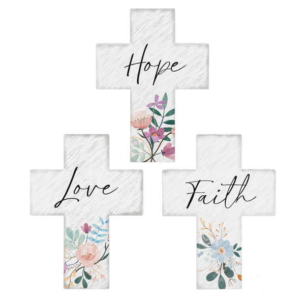 Cross-White Floral-Faith Hope Love-Asstd