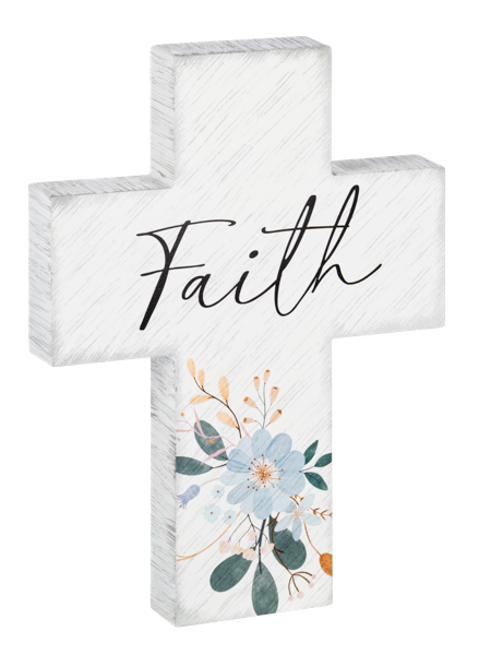 Cross-White Floral-Faith Hope Love-Asstd