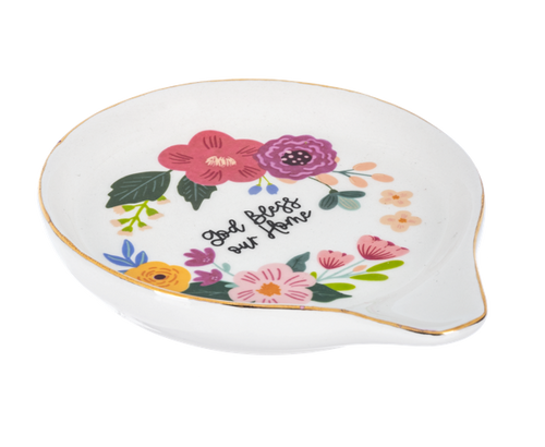 Spoon Rest-Ceramic-Floral-God Bless Our Home