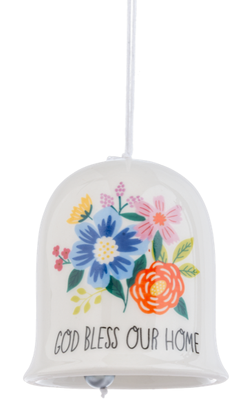 Ornament-Bell-Ceramic-God Bless Our Home