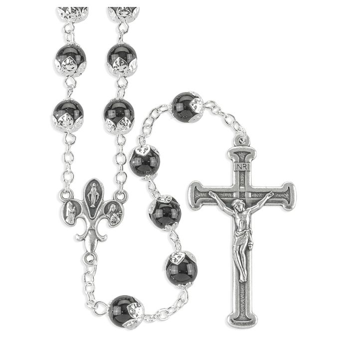 Rosary-Black-Tulip Capped-8mm
