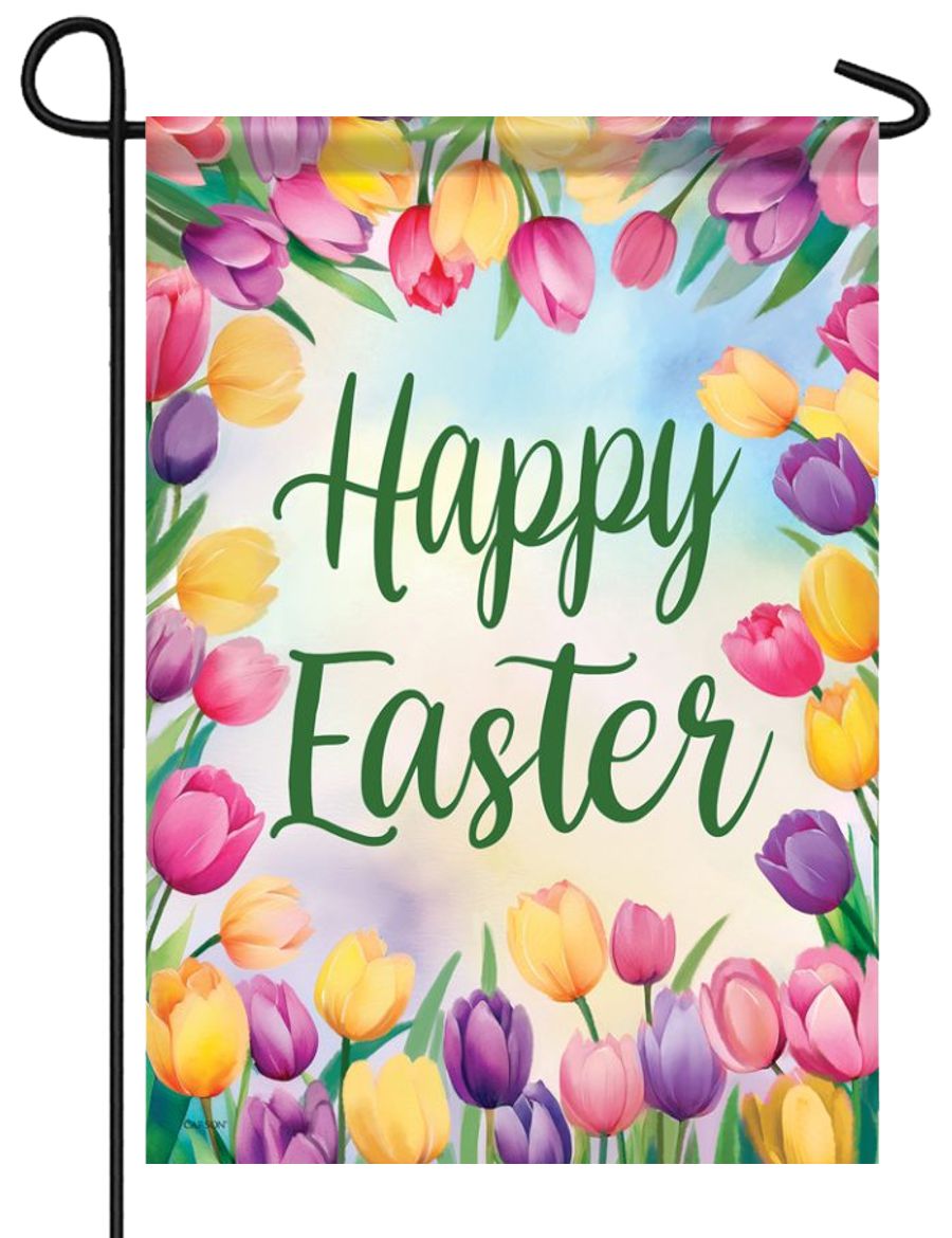 Garden Flag-Happy Easter-Tulips-18"