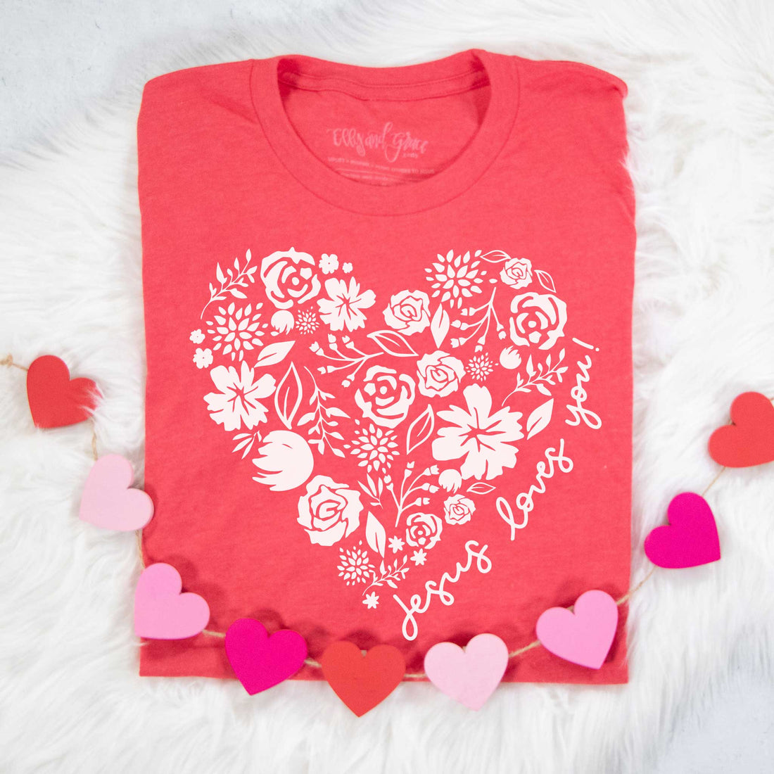 TShirt-Floral Heart-Jesus Loves You-Elly and Grace