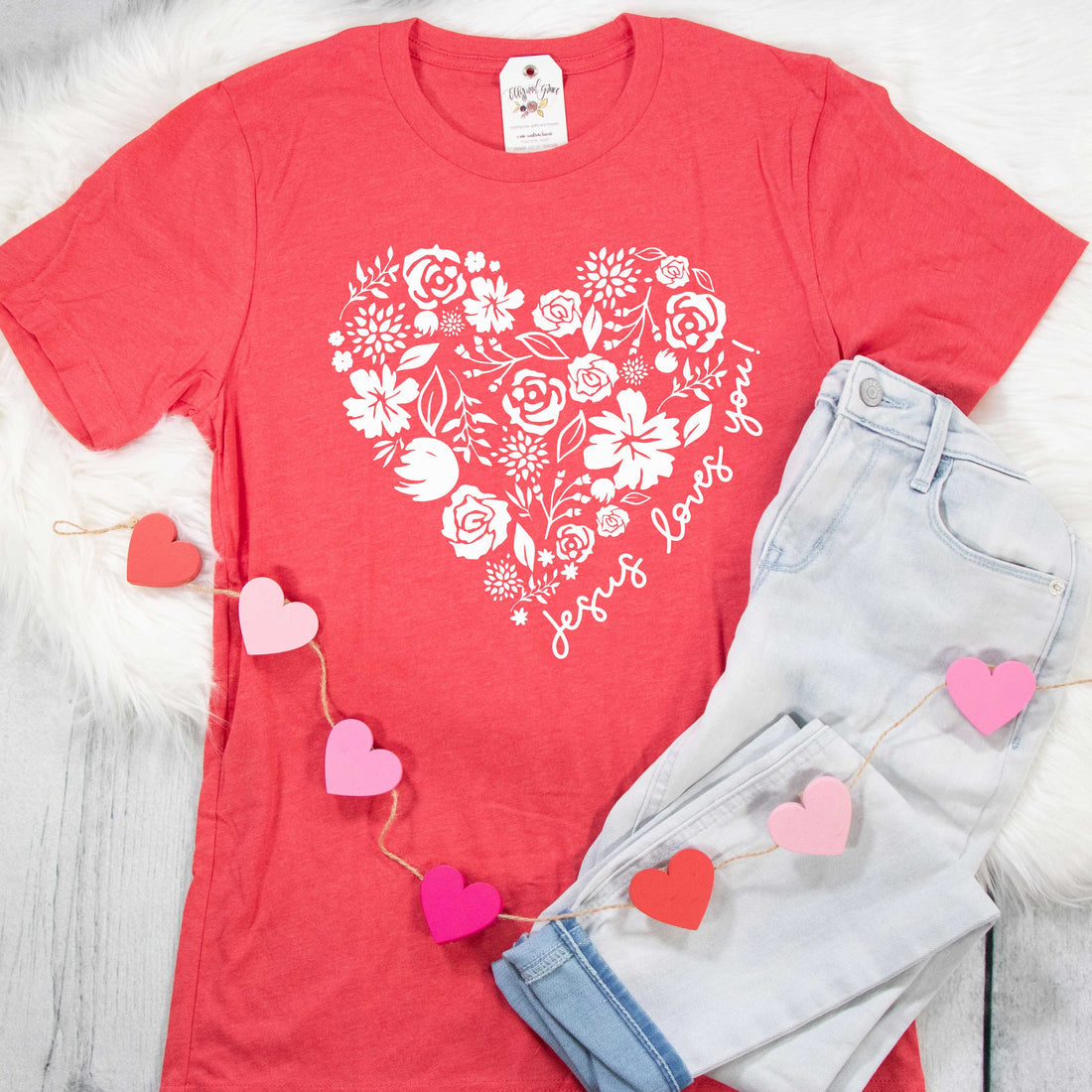 TShirt-Floral Heart-Jesus Loves You-Elly and Grace