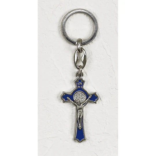 Keyring-St Benedict-Blue Silver