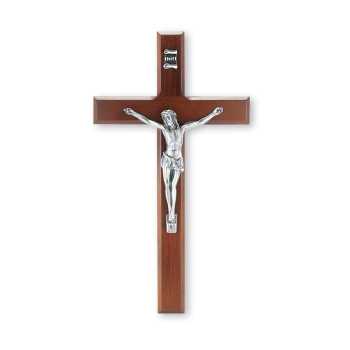 Crucifix-Walnut-Antique Silver-10"