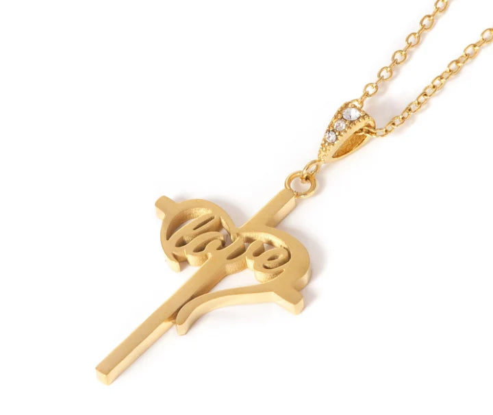 Necklace-Hearts Desire Cross-Gold-Love