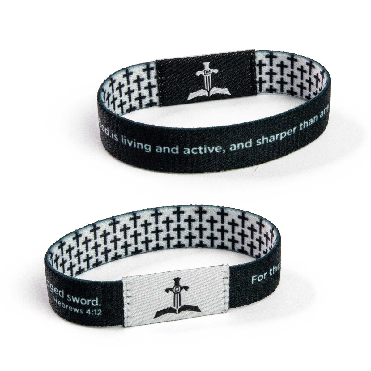 Bracelet-Logos Tap-Heb 4:12-Black And White-Crosses