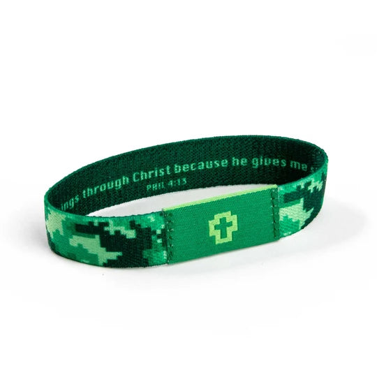 Bracelet-Logos Tap-Php 4:13-Lt Green And Dk Green-Crosses
