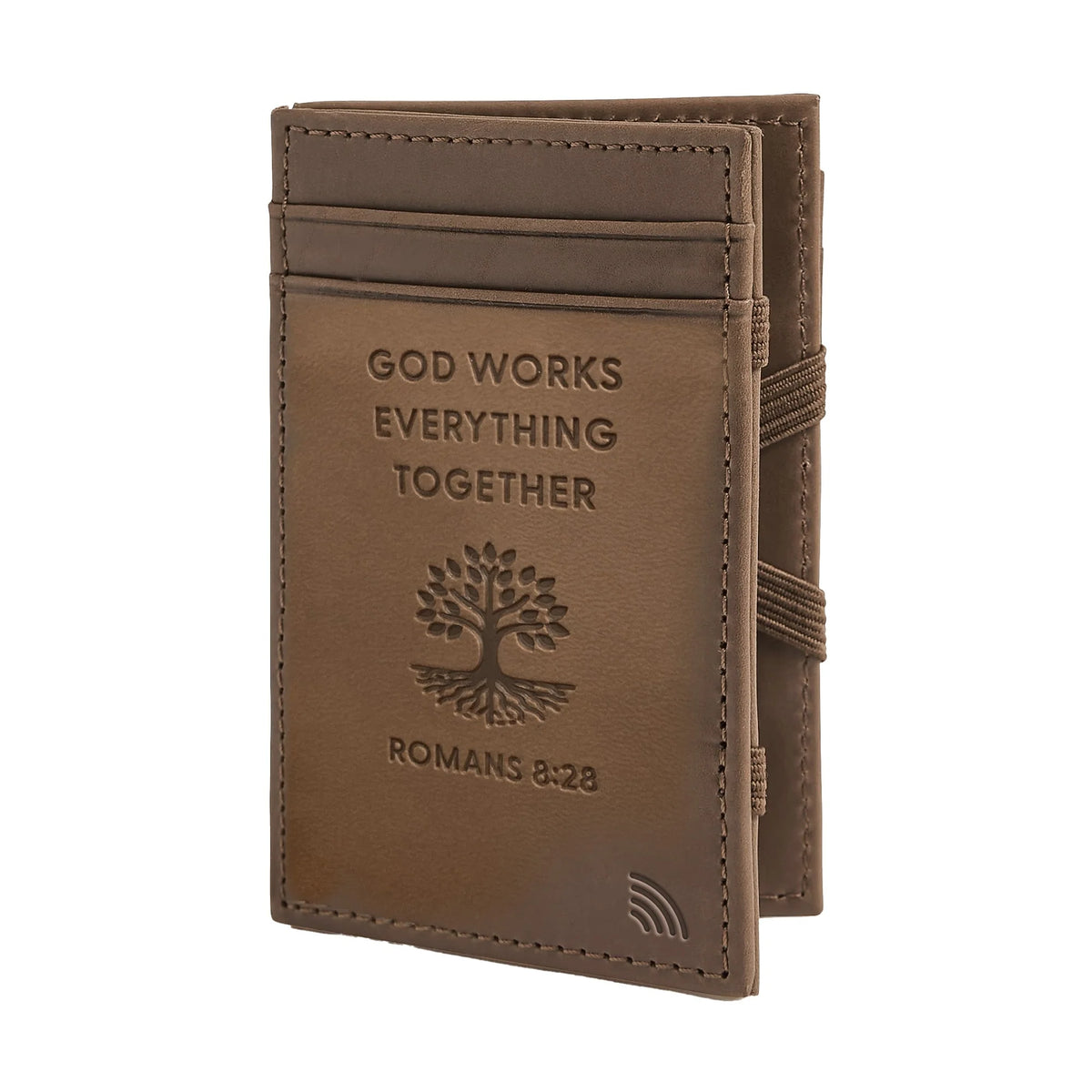 Wallet-Logos Tap-Leather-Rom 8:28-God Works-Dark Brown