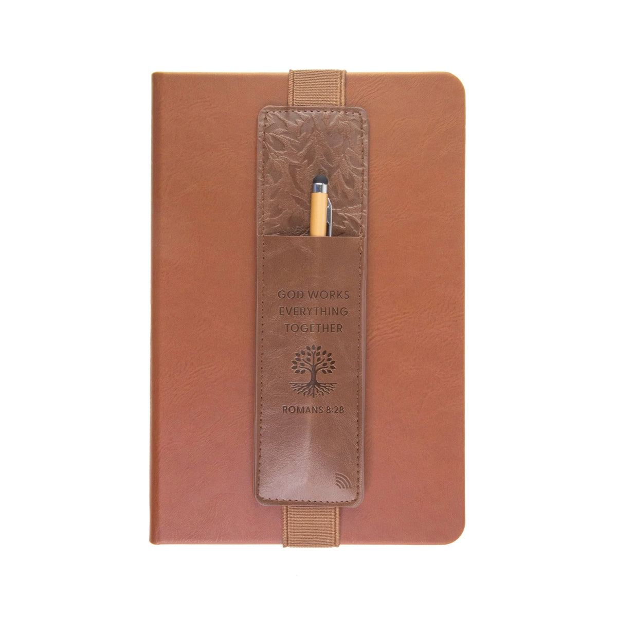 Pen Pocket-Logos Tap-Leather-Rom 8:28-God Works-Dark Brown