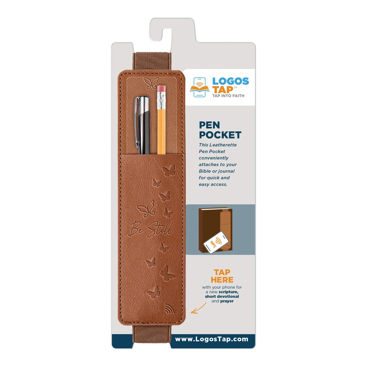 Pen Pocket-Logos Tap-Leather-Psa 46:10-Be Still-Brown