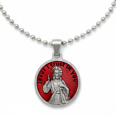 Necklace-Silver Bead & Divine Mercy Enamel - Single Strand