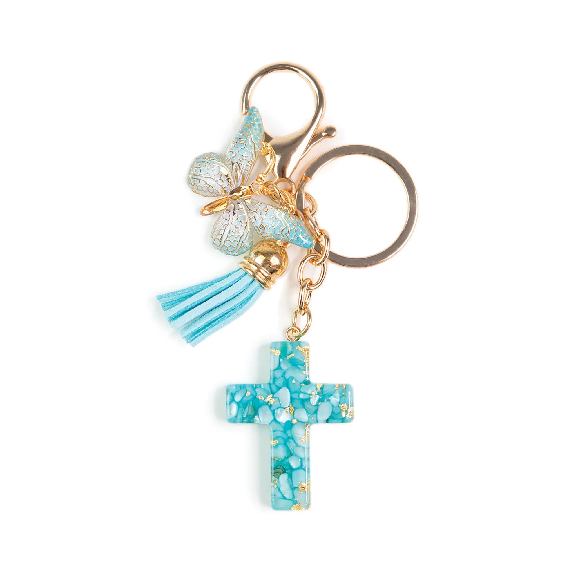 Keychain-Cross-Charm-Teal-Butterfly
