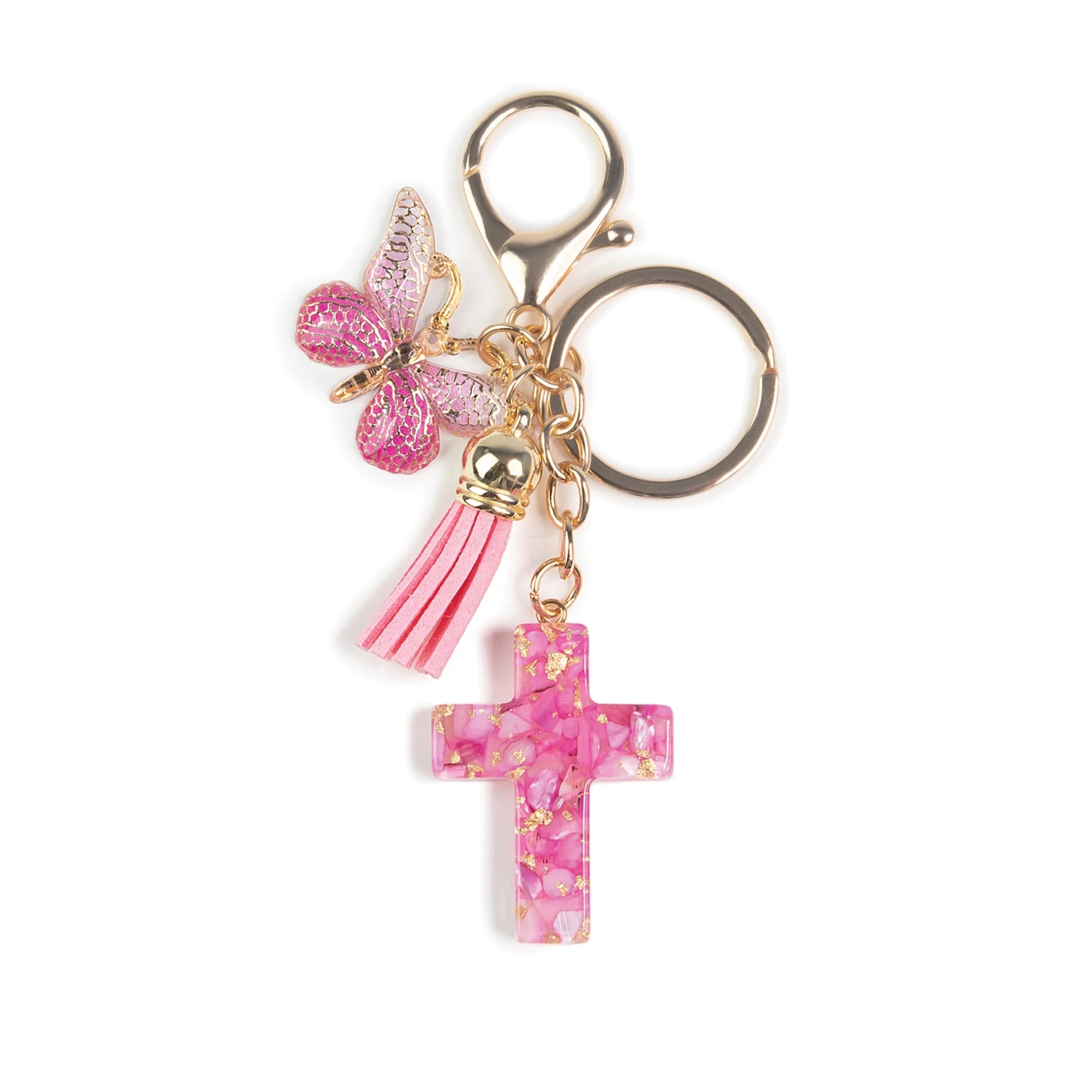 Keychain-Cross-Charm-Pink-Butterfly