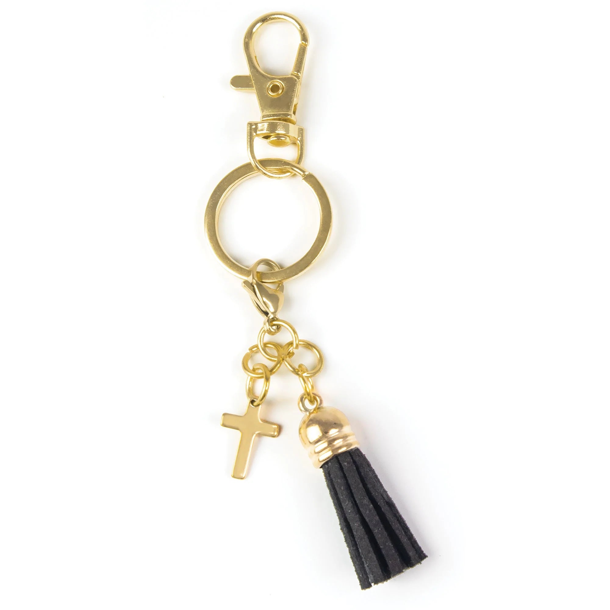 Keychain-Cross-Tassel-Black