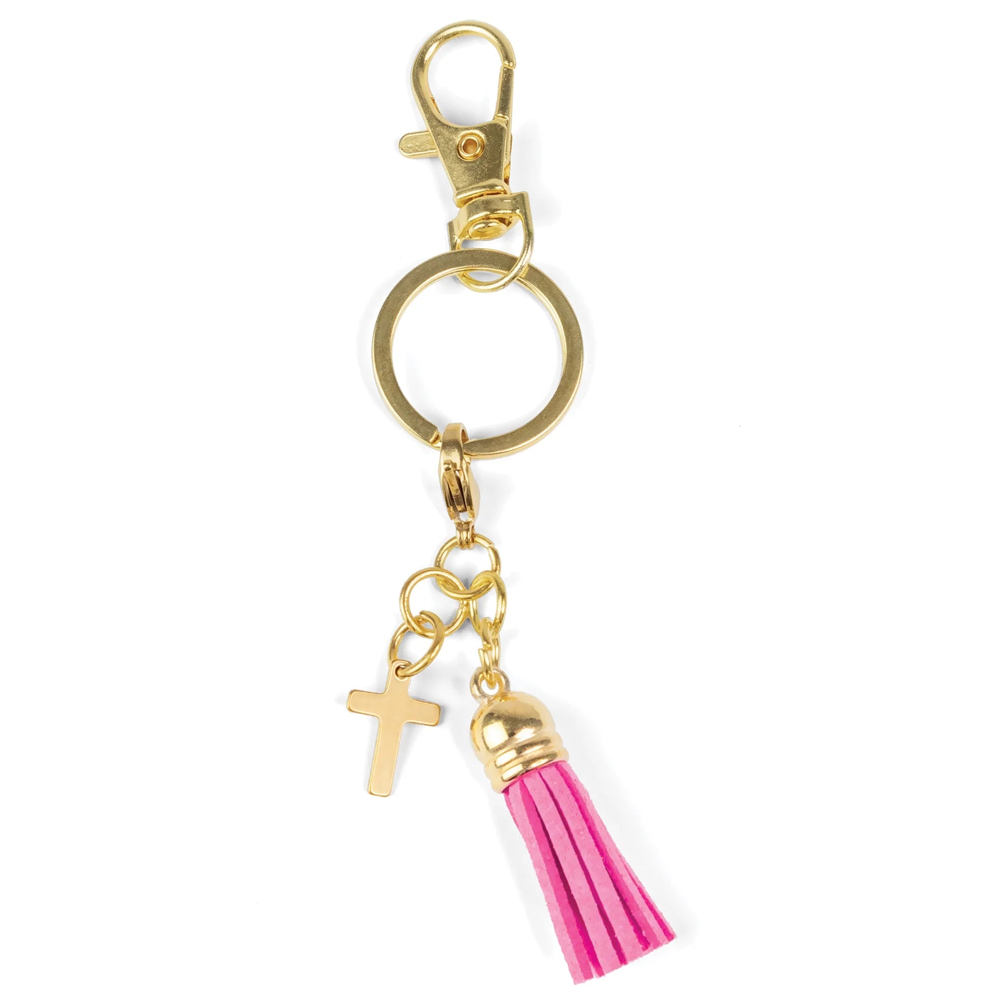 Keychain-Cross-Tassel-Pink