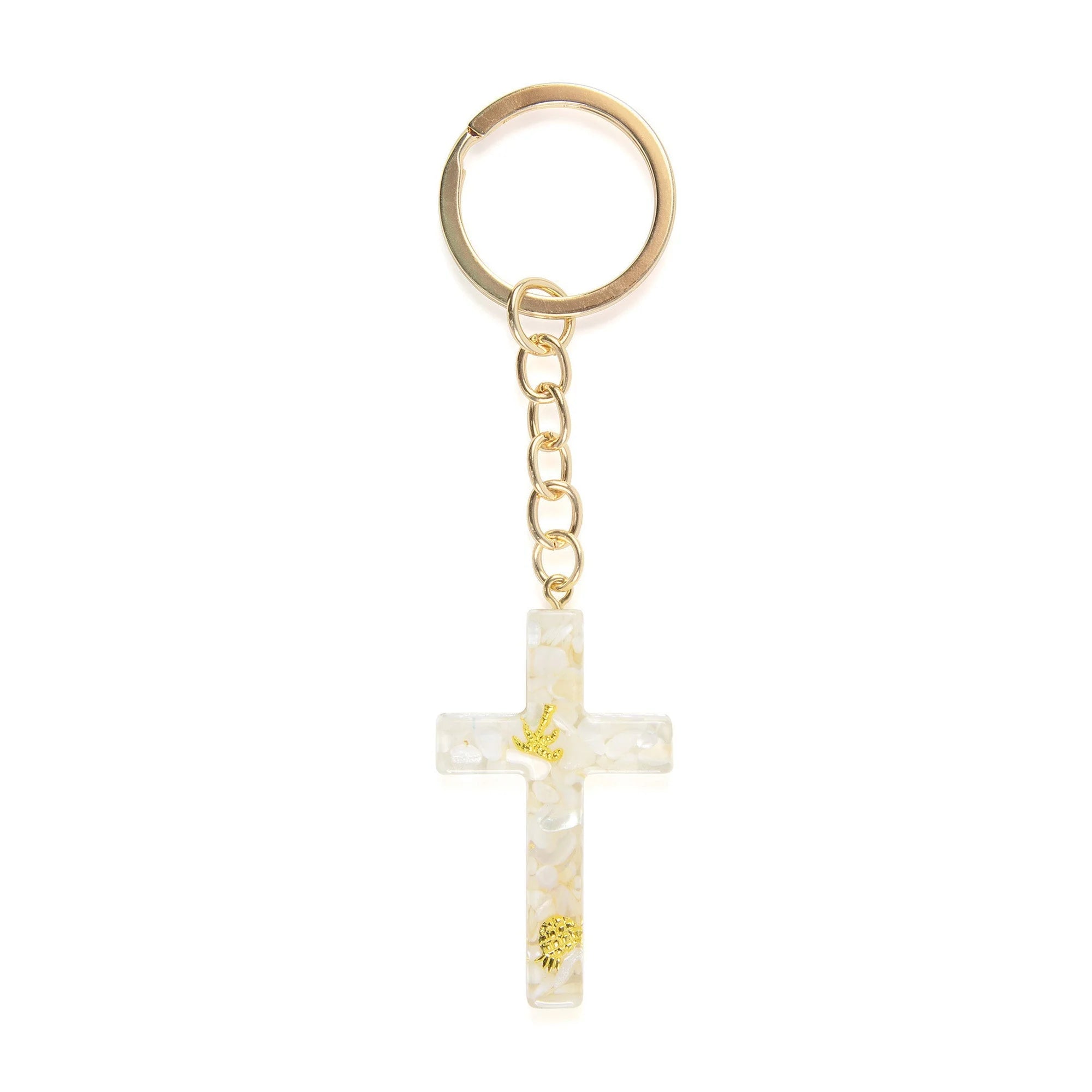 Keychain-Cross-White-Palm Tree