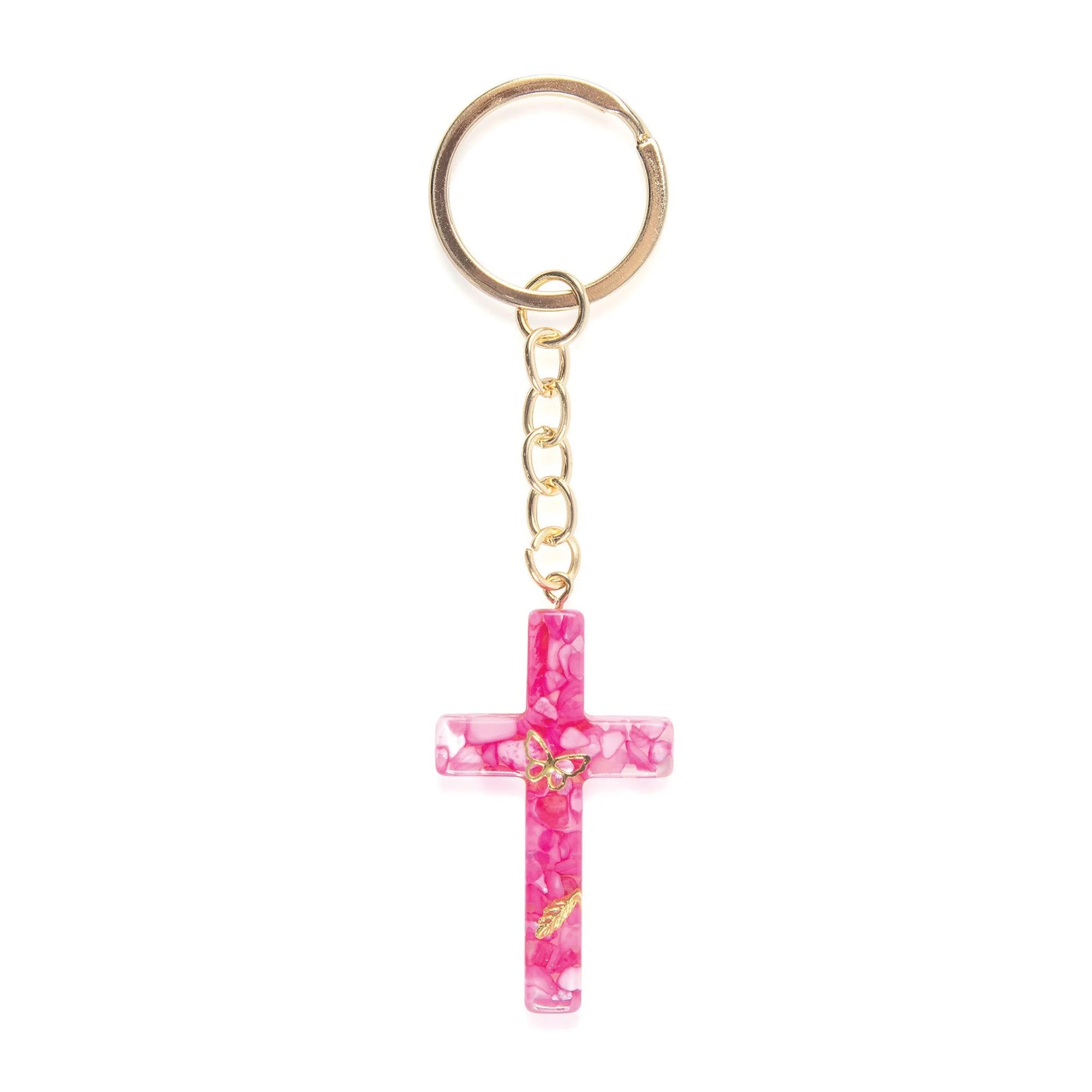 Keychain-Cross-Pink-Butterfly