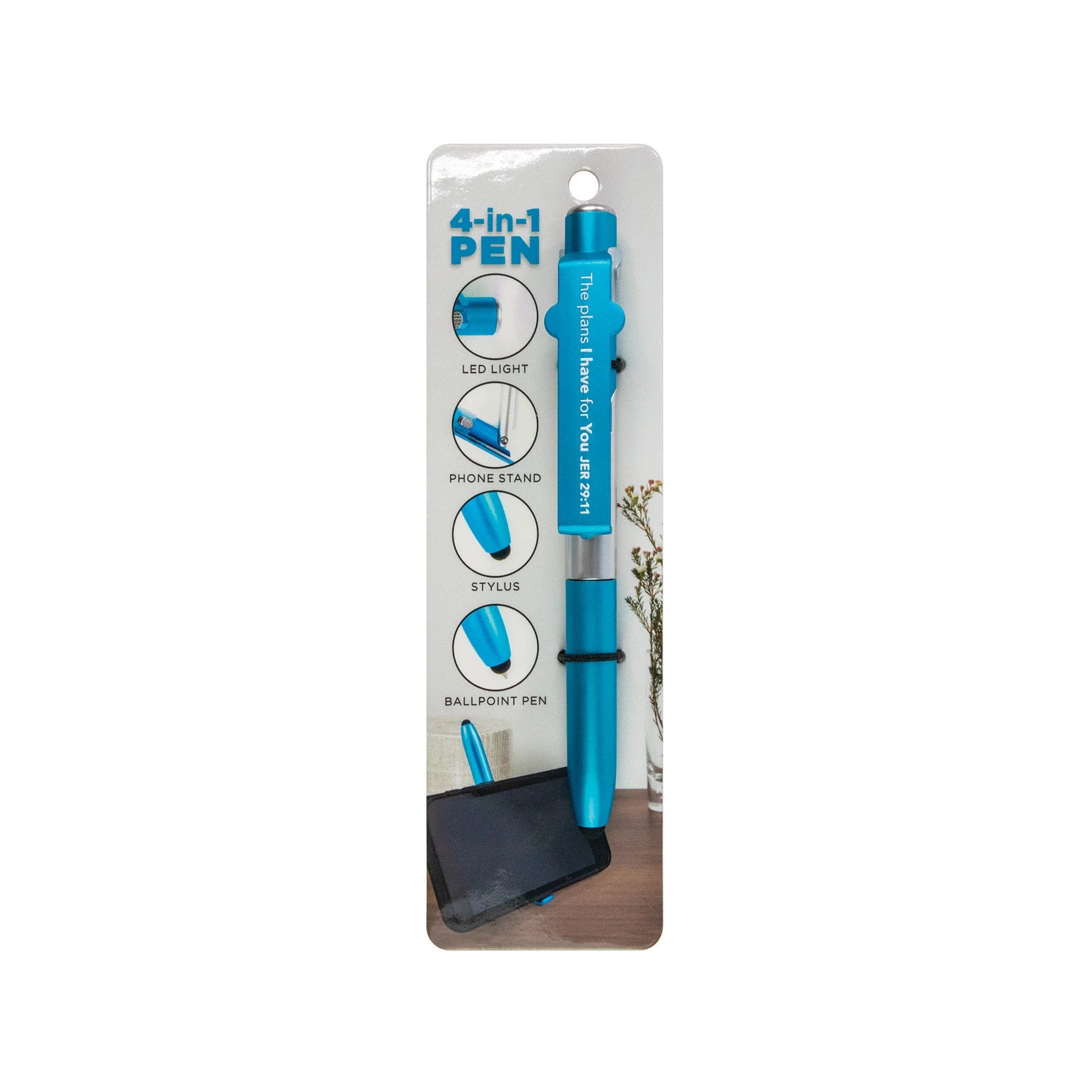 Pen-Flashlight-Stylus-Phone Holder-Teal-Jer 29:11-Plans For You