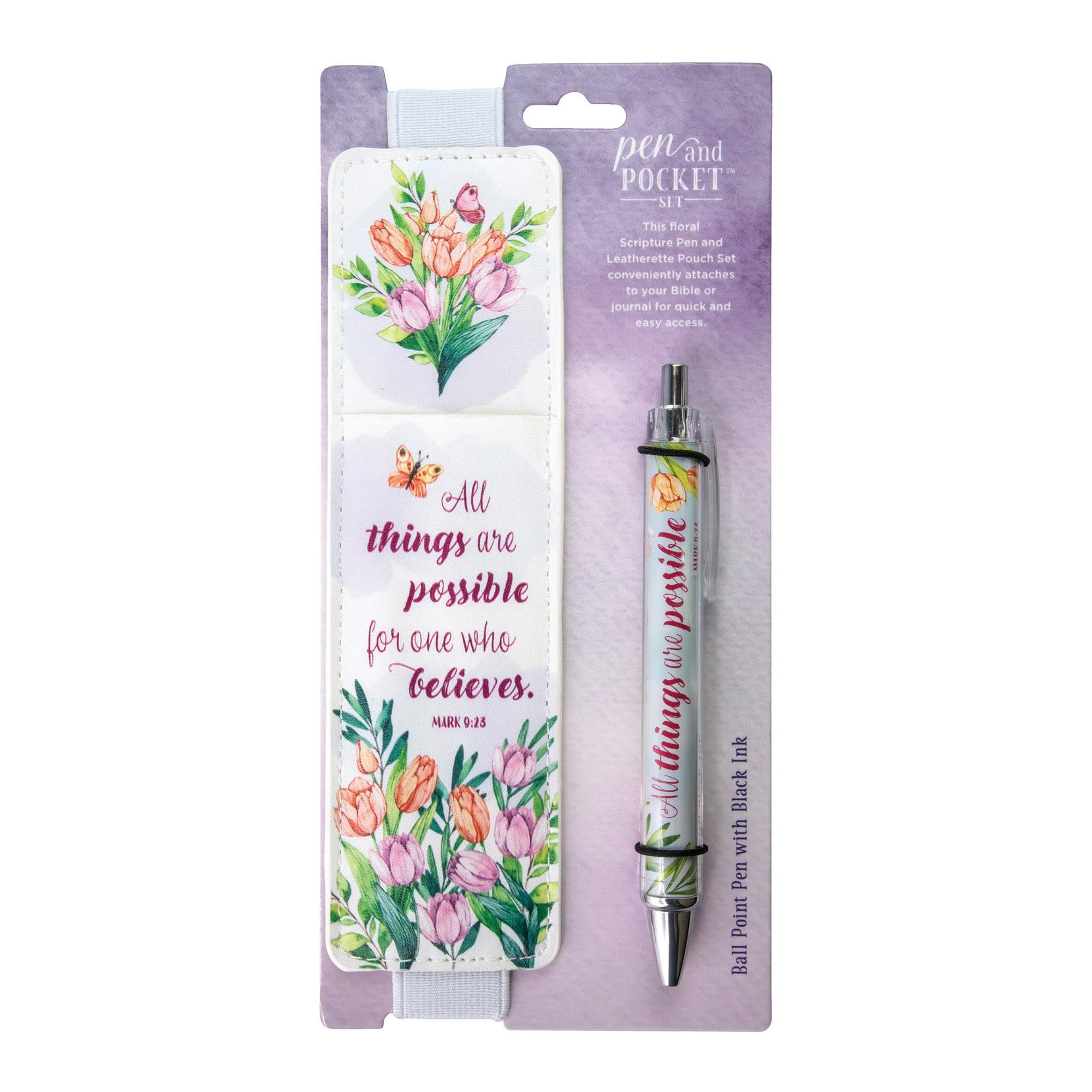 Pen Pouch Pen Set-Floral-Mrk 9:23-All Things Possible