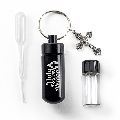 Holy Water Bottle-Keychain-Kit With Dropper-Black