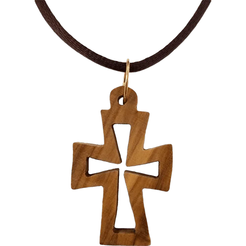 Necklace-Blk Cord-Cross-Olive Wood-Cross Cutout