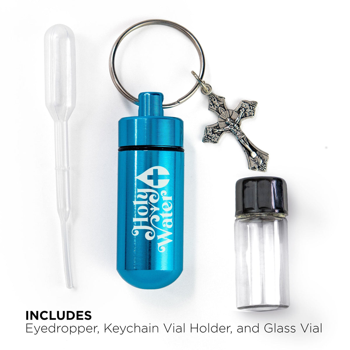 Holy Water Bottle-Keychain-Kit With Dropper-Aqua Blue